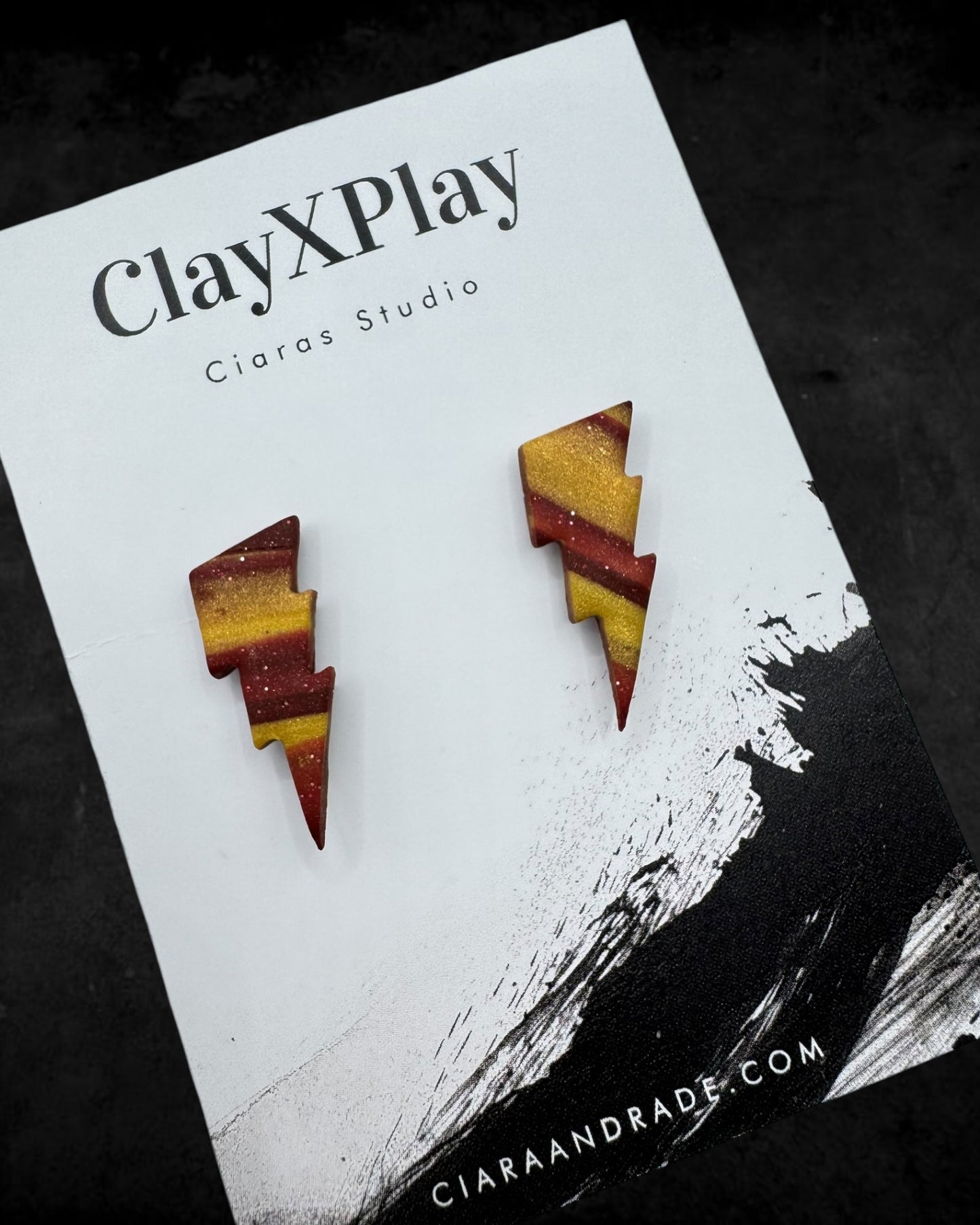 Lightning Bolt Red & Yellow Small Polymer Clay Stud Earrings Handmade