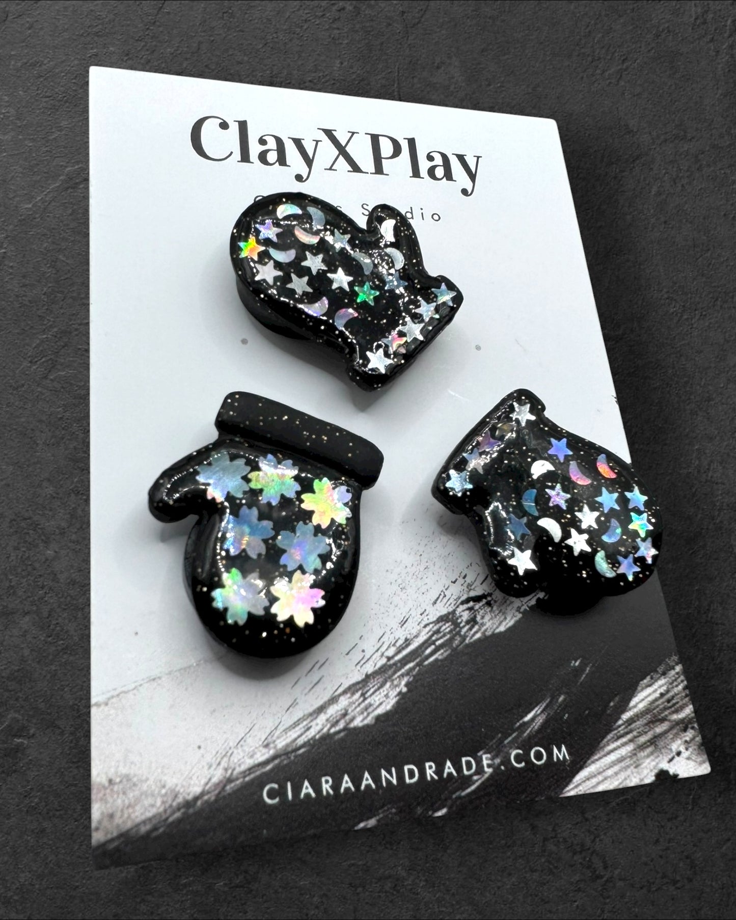 Stary Night Mittens Black Polymer Clay Glove Magnet – Handmade Decor