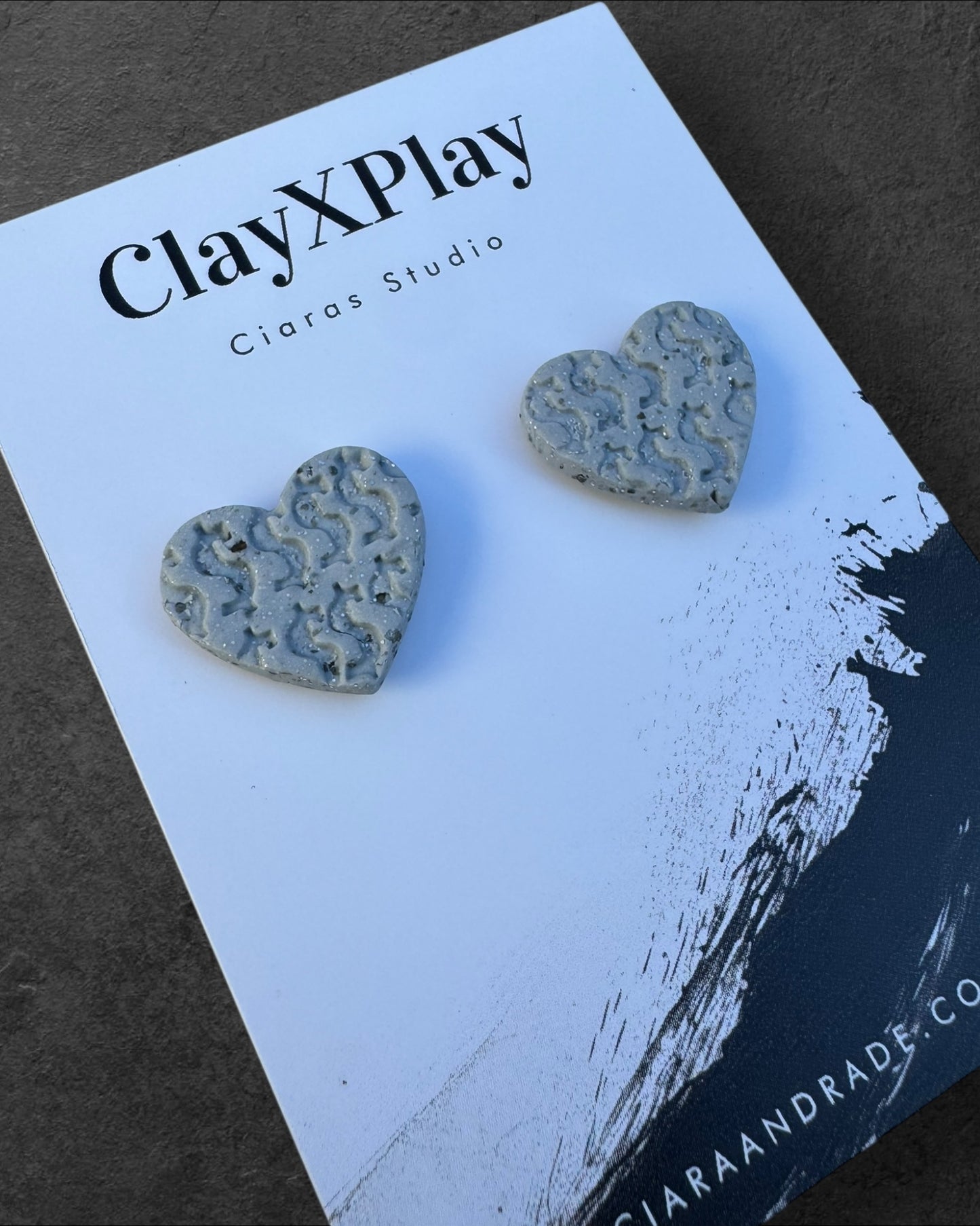 Money Magic Gary Stone Medium Polymer Clay Heart Stud Earrings Handmade