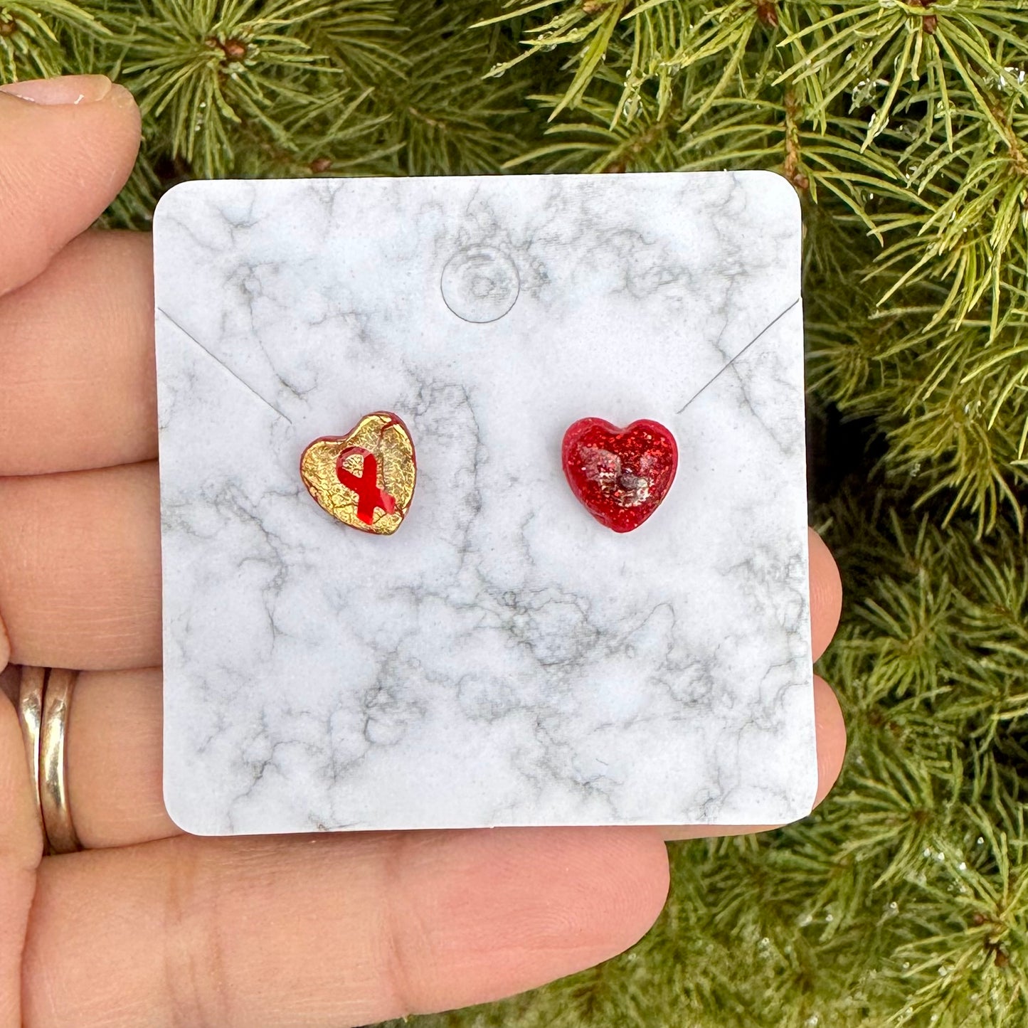 Heart Of Hope Mini Heart Gold & Red Earrings