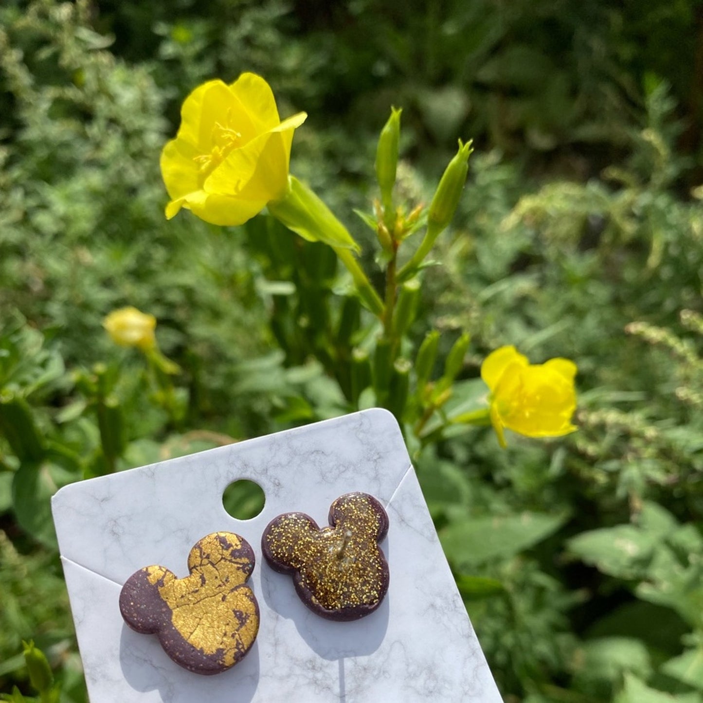 Gold Leaf Mickey Medium Polymer Clay Heart Stud Earrings Handmade