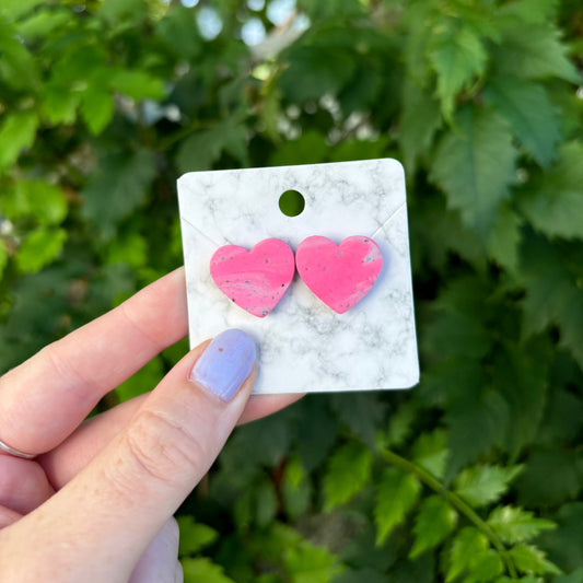 Pink and Gray Marbled Heart Stud Earrings