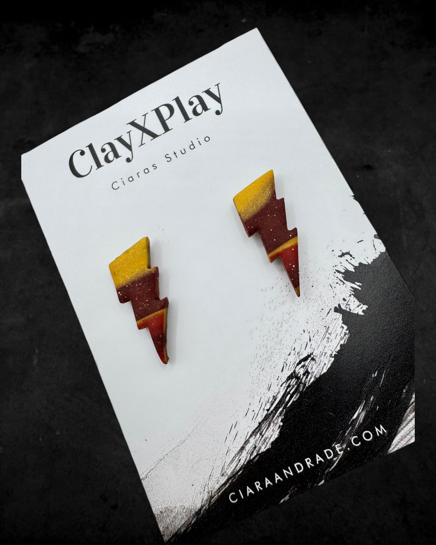 Lightning Bolt Red & Yellow Small Polymer Clay Stud Earrings Handmade