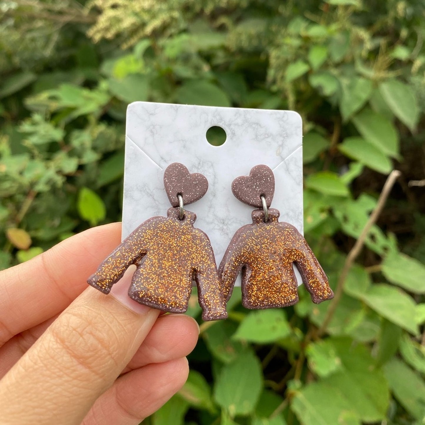 Sweater Weather Brown & Copper Dangle Polymer Clay Earrings Handmade