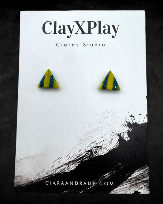 Mini Triangle Yellow & Blue Polymer Clay Stud Earrings Handmade
