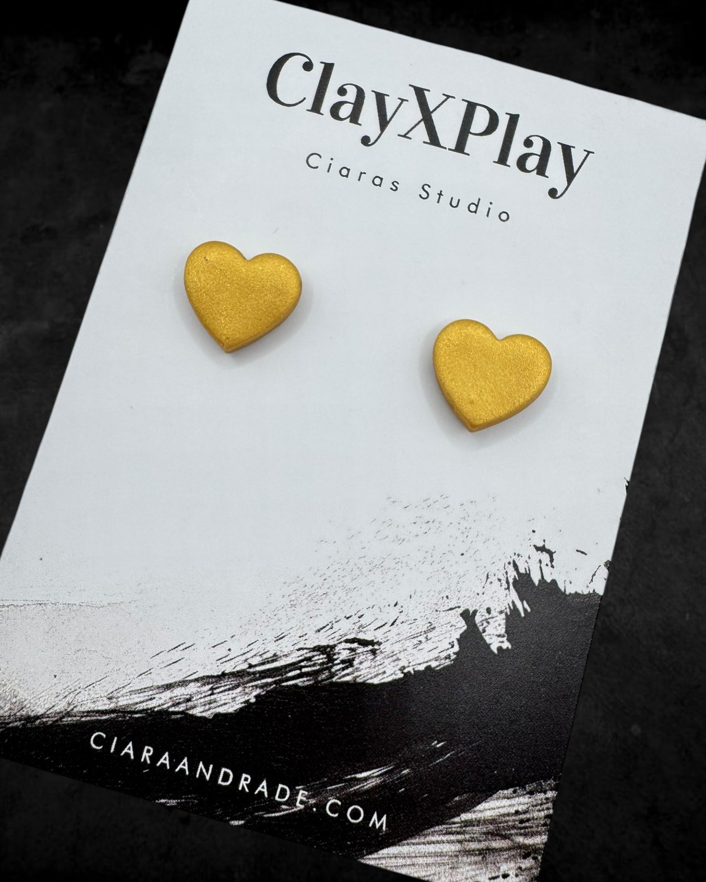 Gold Small Heart Polymer Clay Stud Earrings Handmade