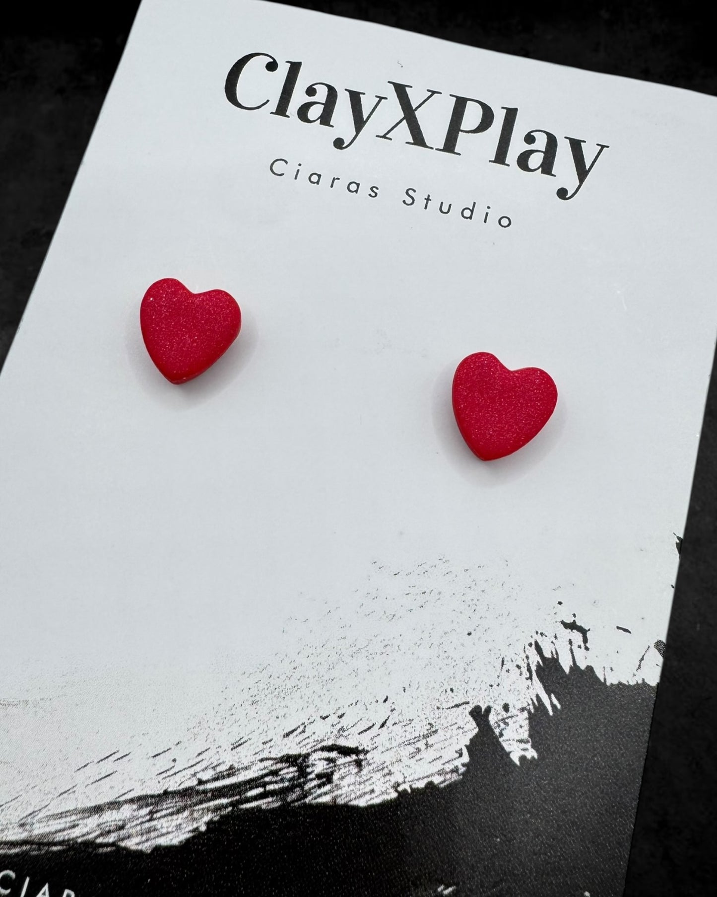 Red Mini Heart Polymer Clay Stud Earrings Handmade