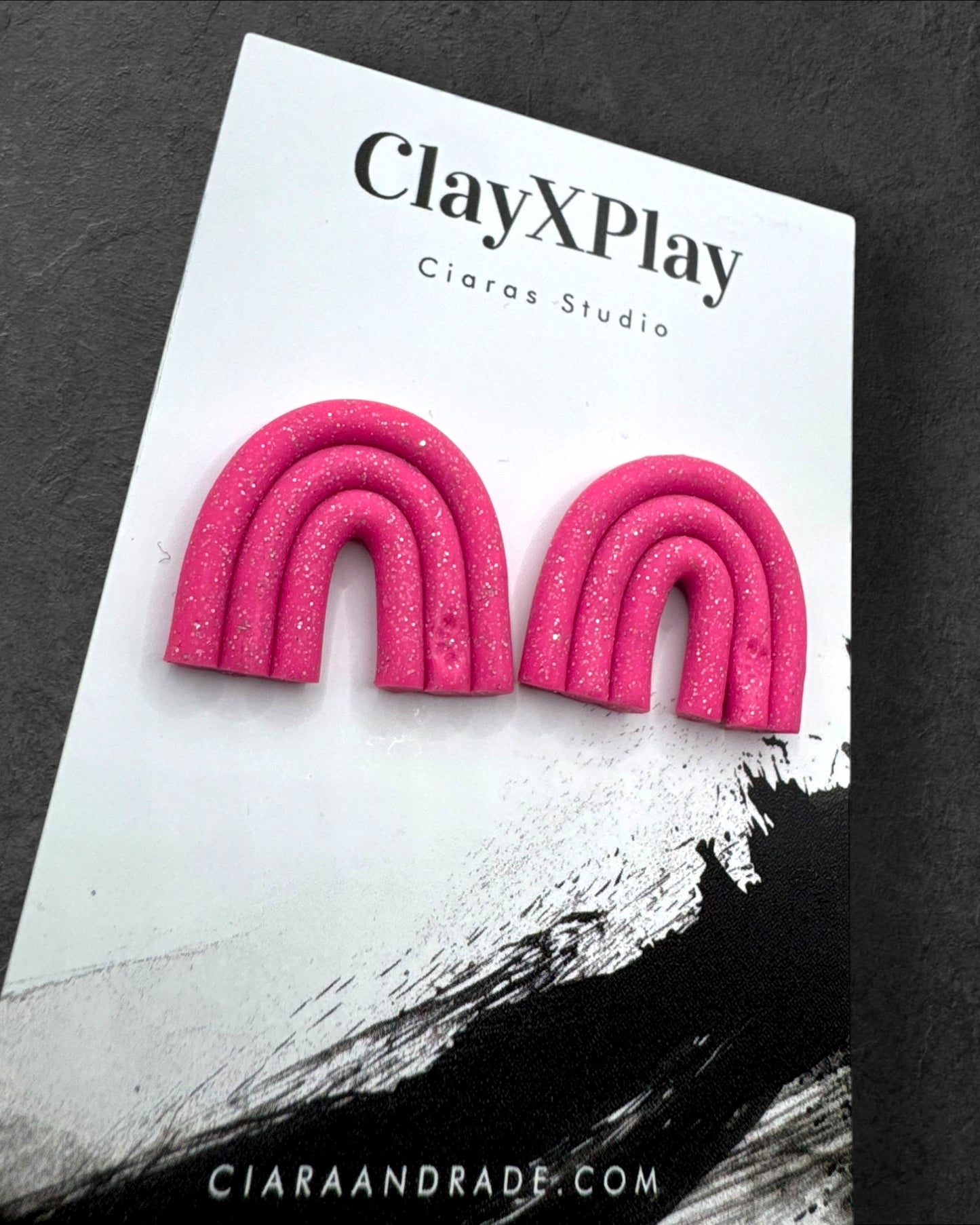 Pink Rainbow Handmade Polymer Clay Stud Earrings