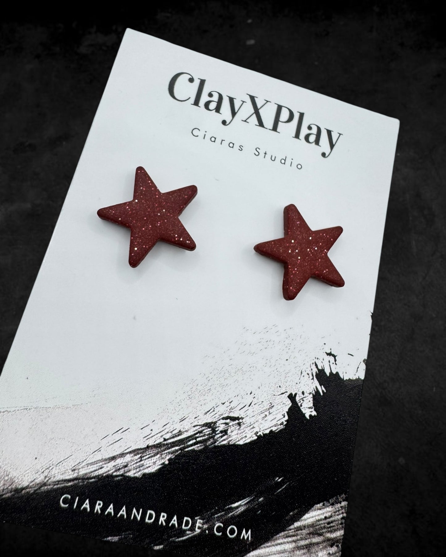 Maroon Small Star Polymer Clay Handmade Stud Earrings