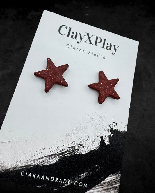 Maroon Small Star Polymer Clay Handmade Stud Earrings