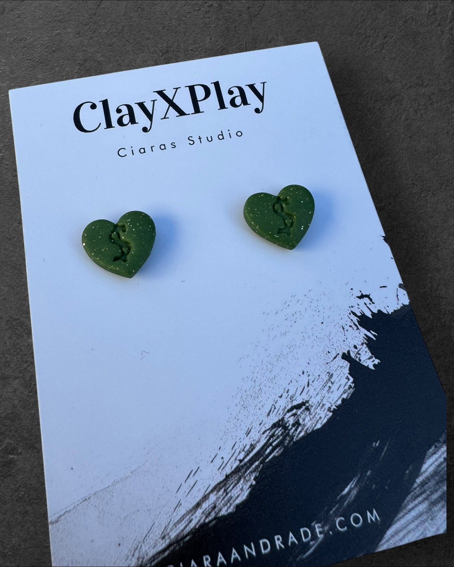 Money Magic Green Small Polymer Clay Heart Stud Earrings Handmade