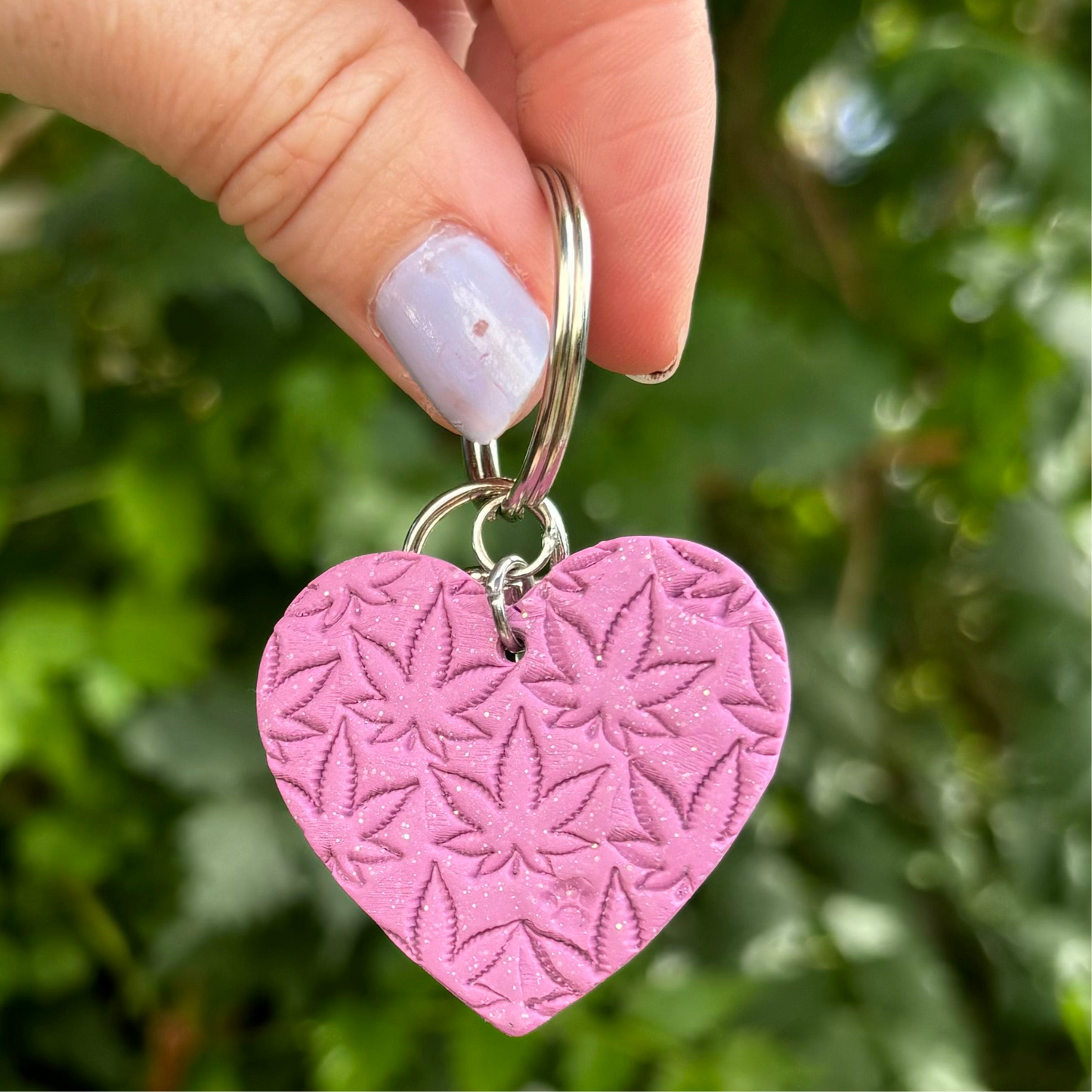 Medicated 420 Pink Polymer Clay Heart Keychain Handmade