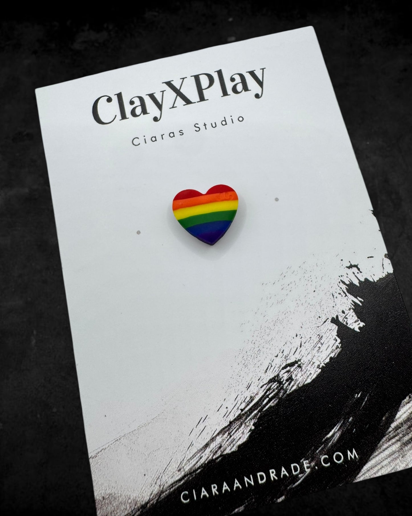 Rainbow Polymer Clay Mini Heart Pin Handmade