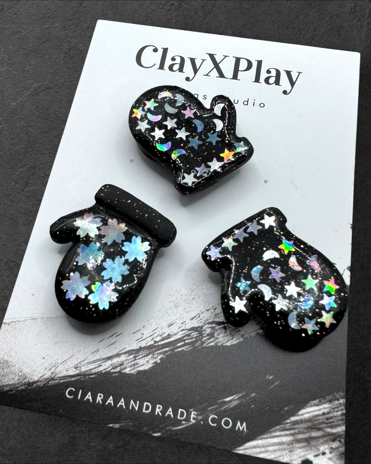 Stary Night Mittens Black Polymer Clay Glove Magnet – Handmade Decor