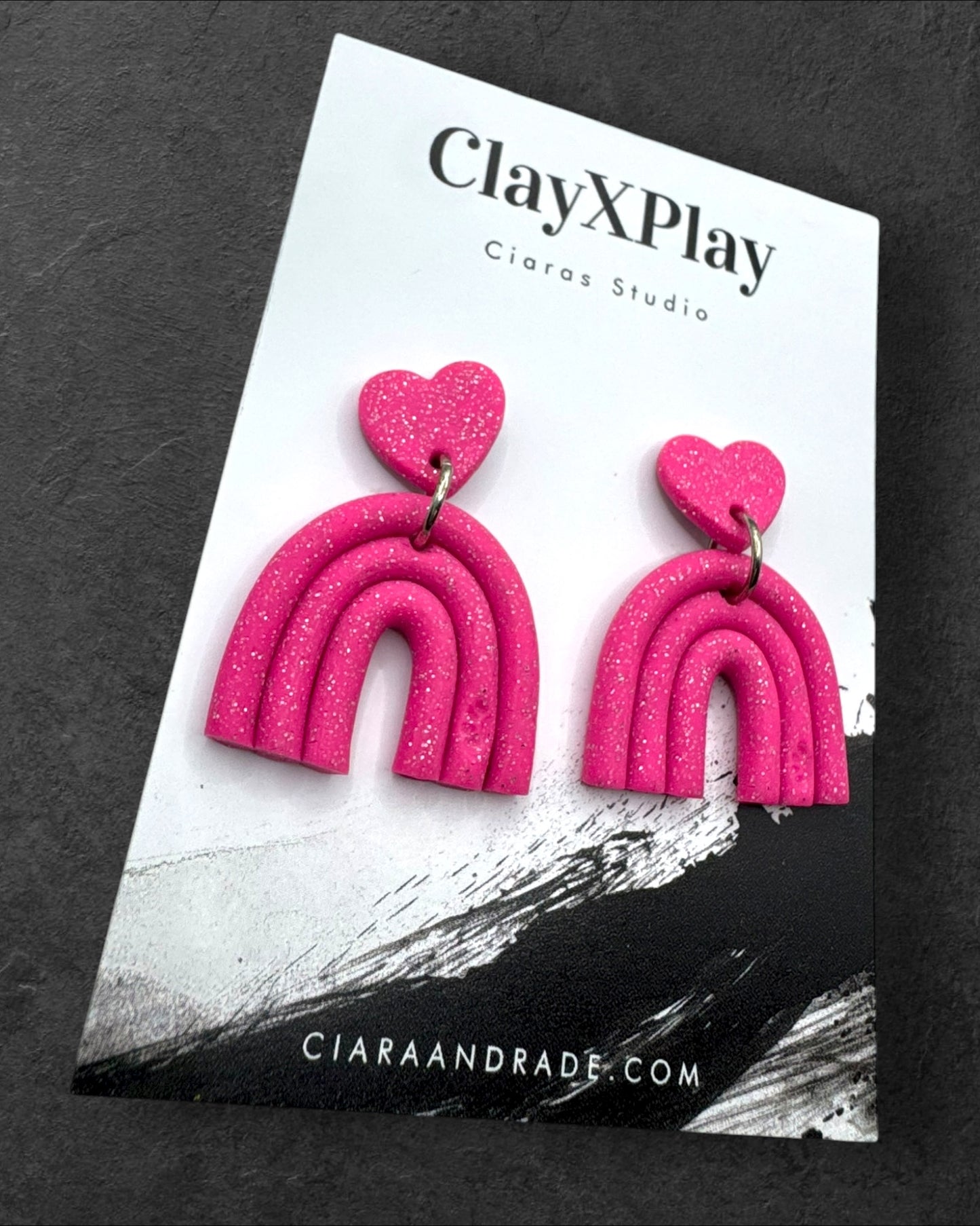 Pink Rainbow Dangles Polymer Clay Handmade Earrings