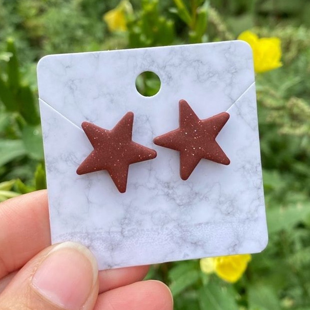 Maroon Small Star Polymer Clay Handmade Stud Earrings
