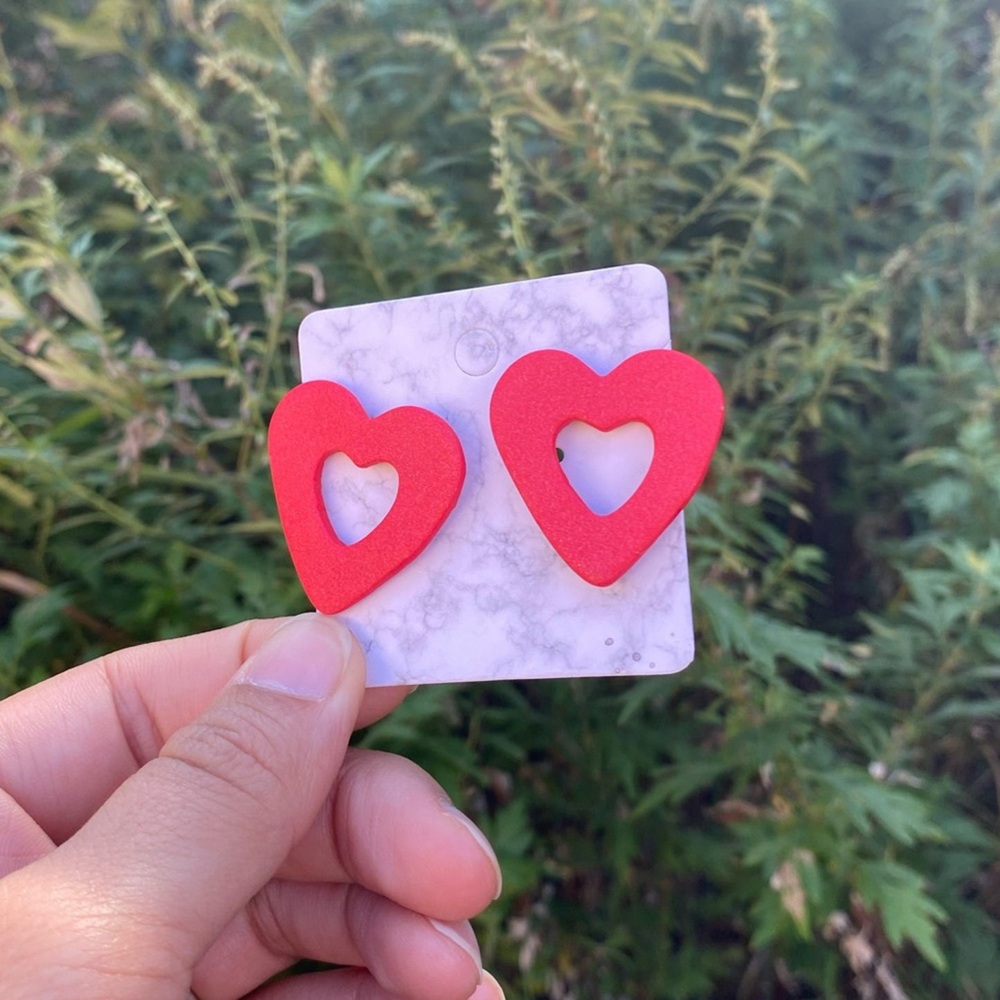 Red Open‎ Heart Polymer Clay Studs