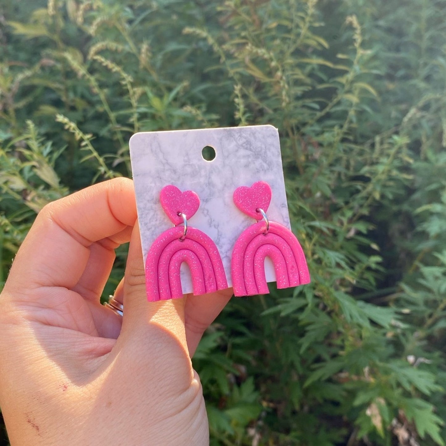 Pink Rainbow Dangles Polymer Clay Handmade Earrings