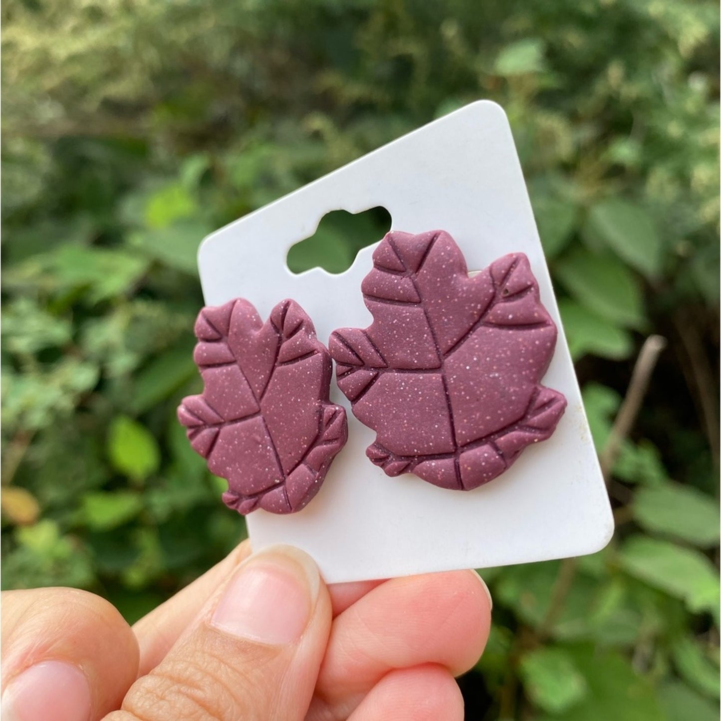 Maroon Polymer Clay Leaf Stud Earrings – XL Handmade