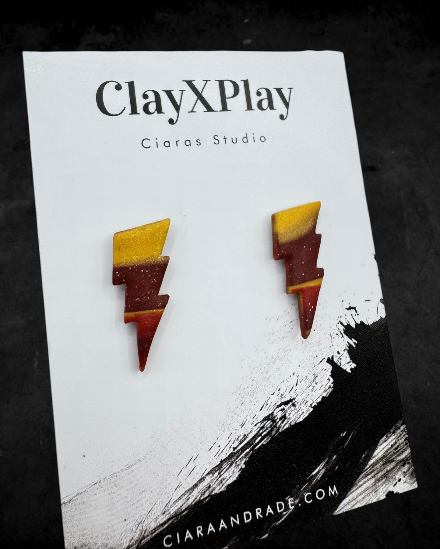 Lightning Bolt Red & Yellow Small Polymer Clay Stud Earrings Handmade