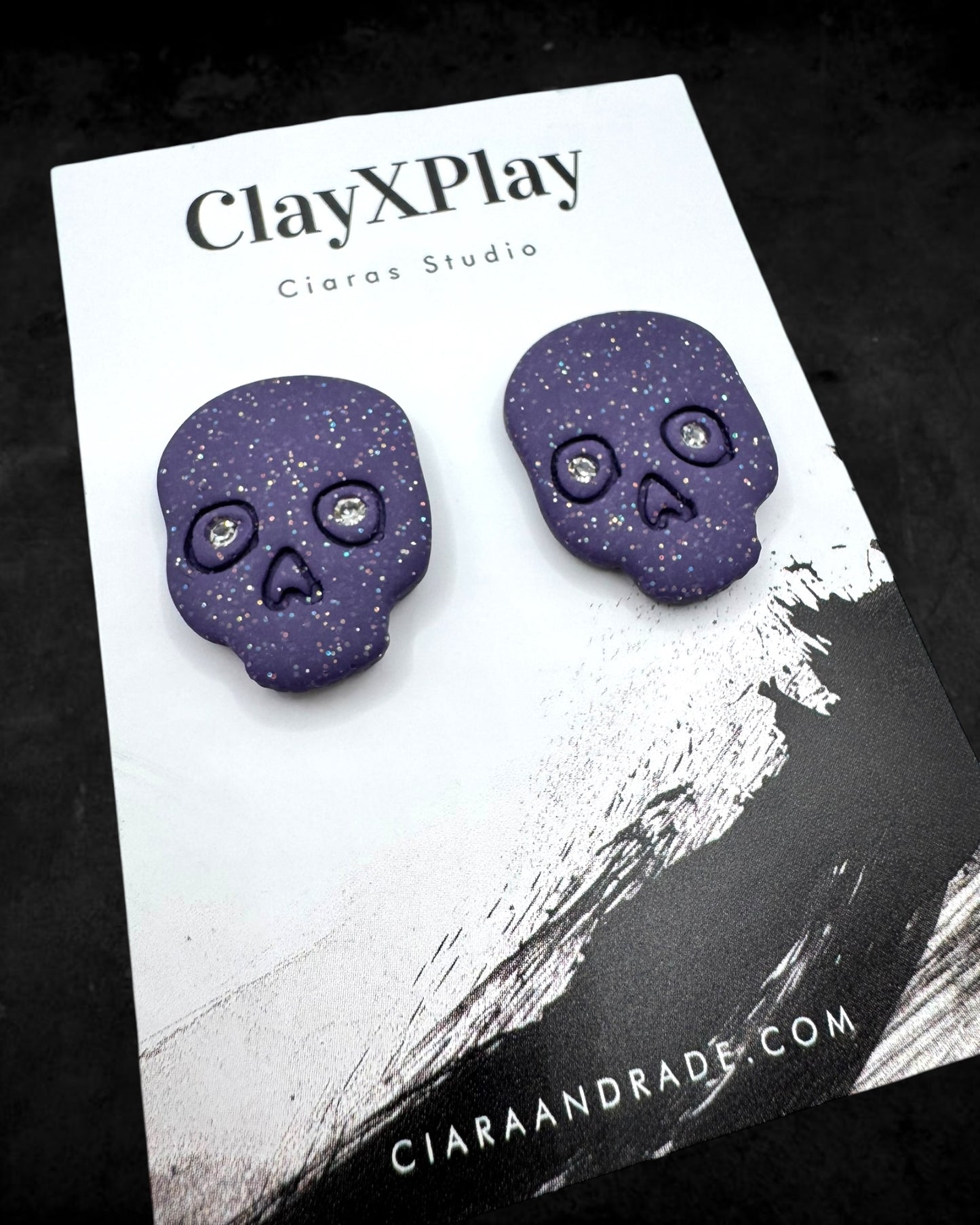 Diamond Eye Skull Purple XL Polymer Clay Stud Earrings  Handmade