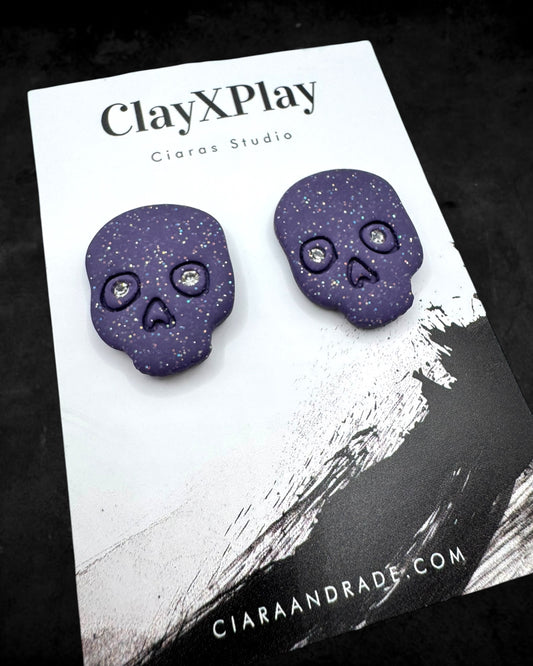 Diamond Eye Skull Purple XL Polymer Clay Stud Earrings  Handmade