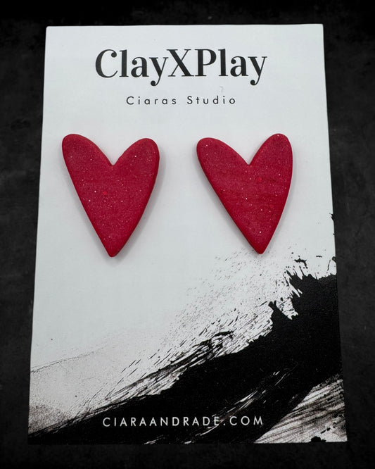Red Heart Handmade Polymer Clay Stud Earrings
