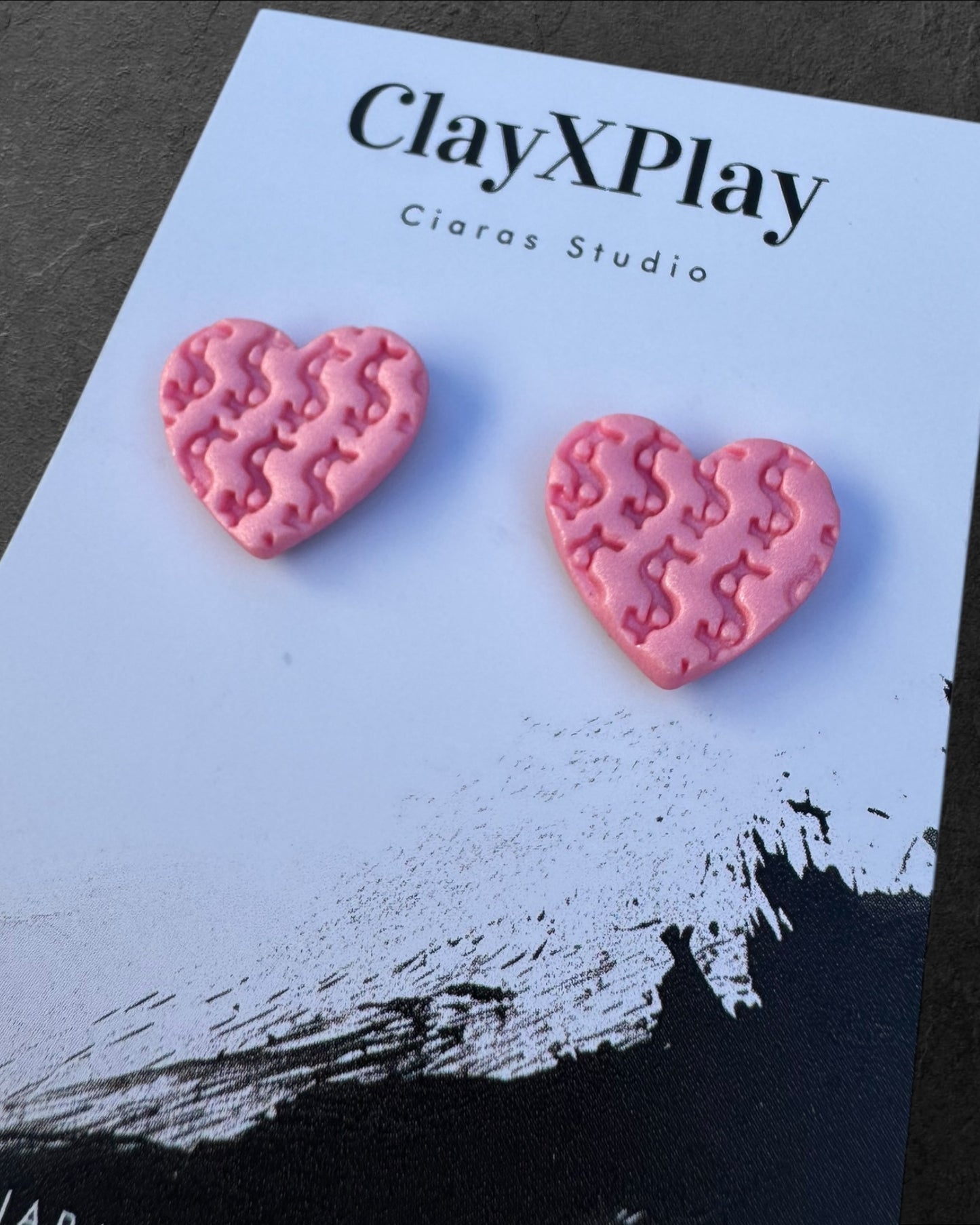 Money Magic Pink Medium Polymer Clay Heart Stud Earrings Handmade