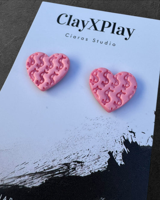 Money Magic Pink Medium Polymer Clay Heart Stud Earrings Handmade
