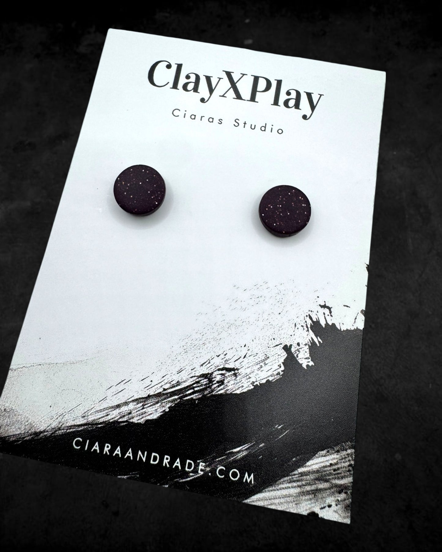 Dark Purple Mini Round Polymer Clay Stud Earrings Handmade