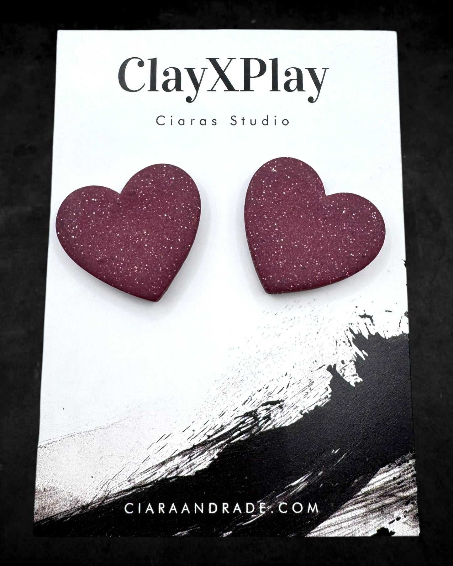 Red Polymer Clay Heart Stud Earrings XL Handmade