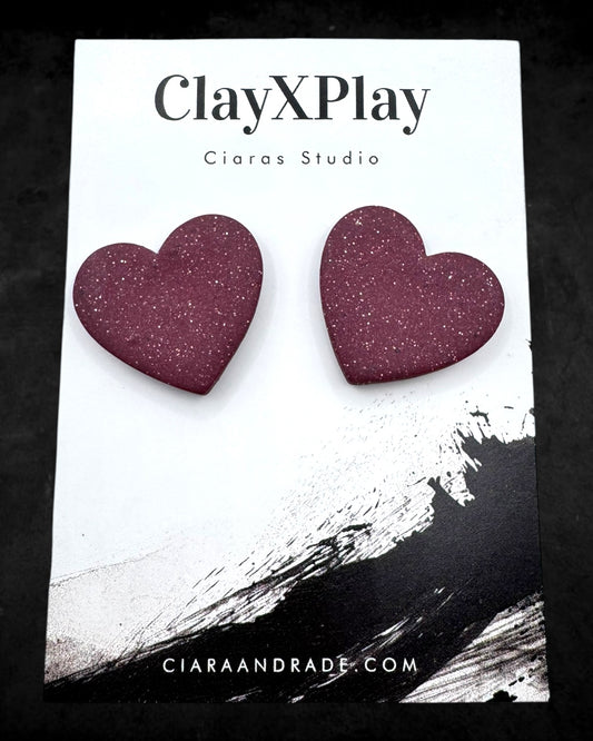 Red Polymer Clay Heart Stud Earrings XL Handmade