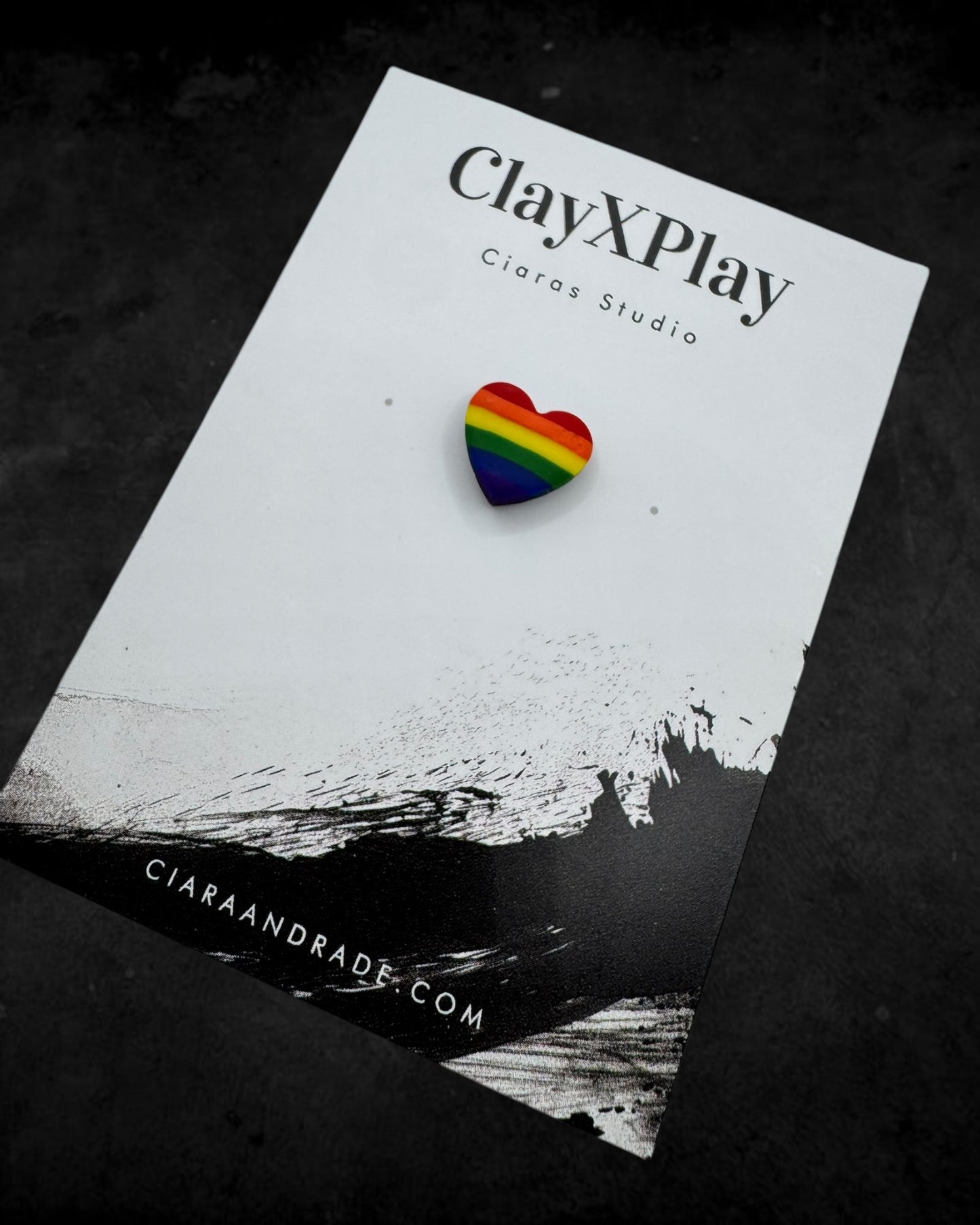 Rainbow Polymer Clay Mini Heart Pin Handmade