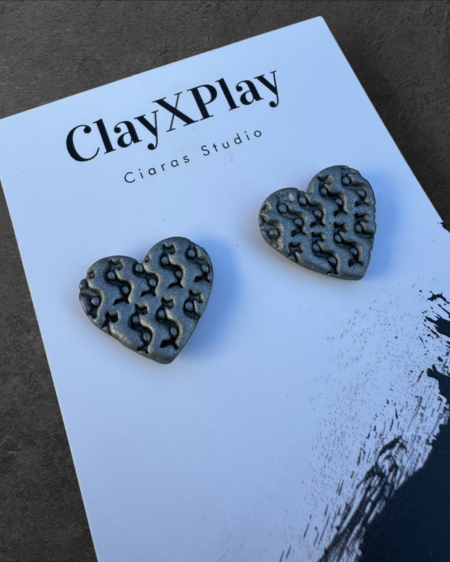 Money Magic Silver Medium Polymer Clay Heart Stud Earrings Handmade