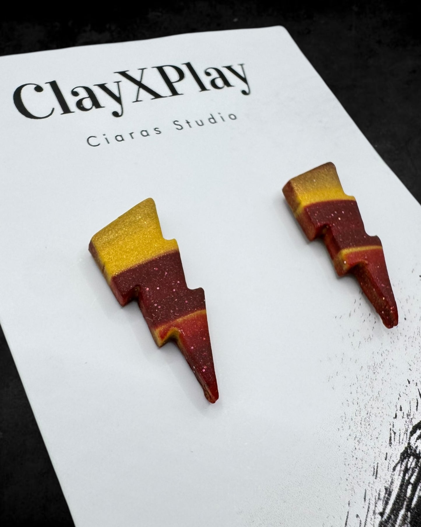 Lightning Bolt Red & Yellow Small Polymer Clay Stud Earrings Handmade