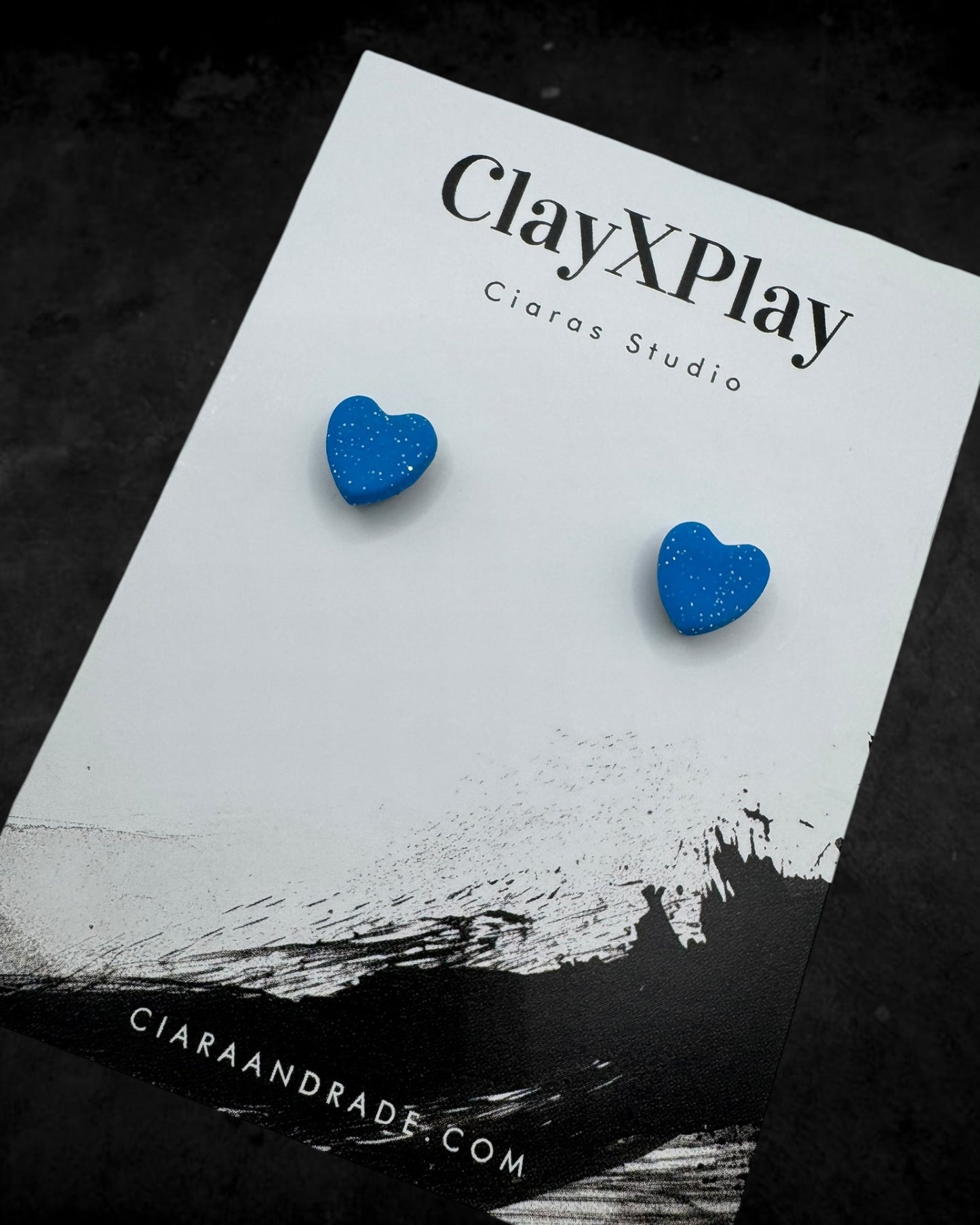 Blue Mini Heart Polymer Clay Stud Earrings Handmade