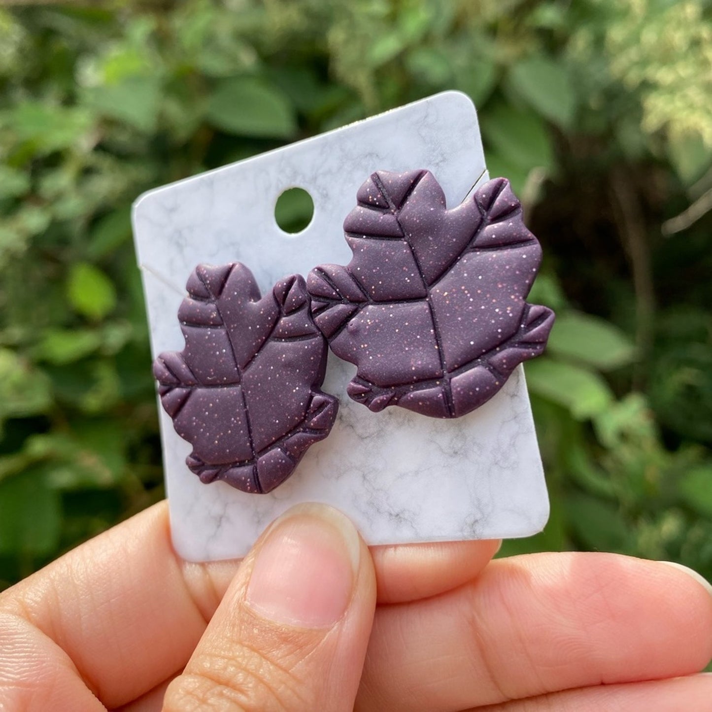 Purple Polymer Clay Leaf Stud Earrings – XL Handmade