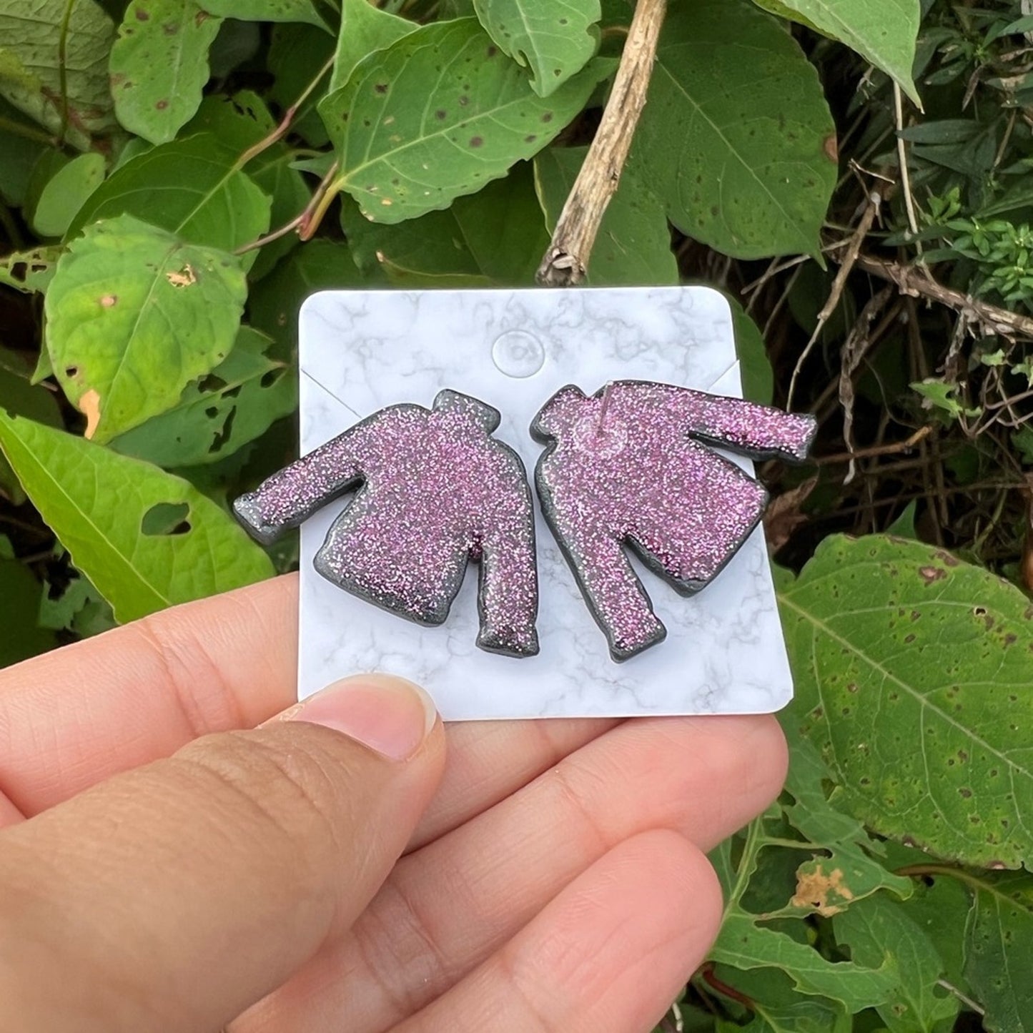 Sweater Weather Pink Glitter Polymer Clay Stud Earrings Handmade