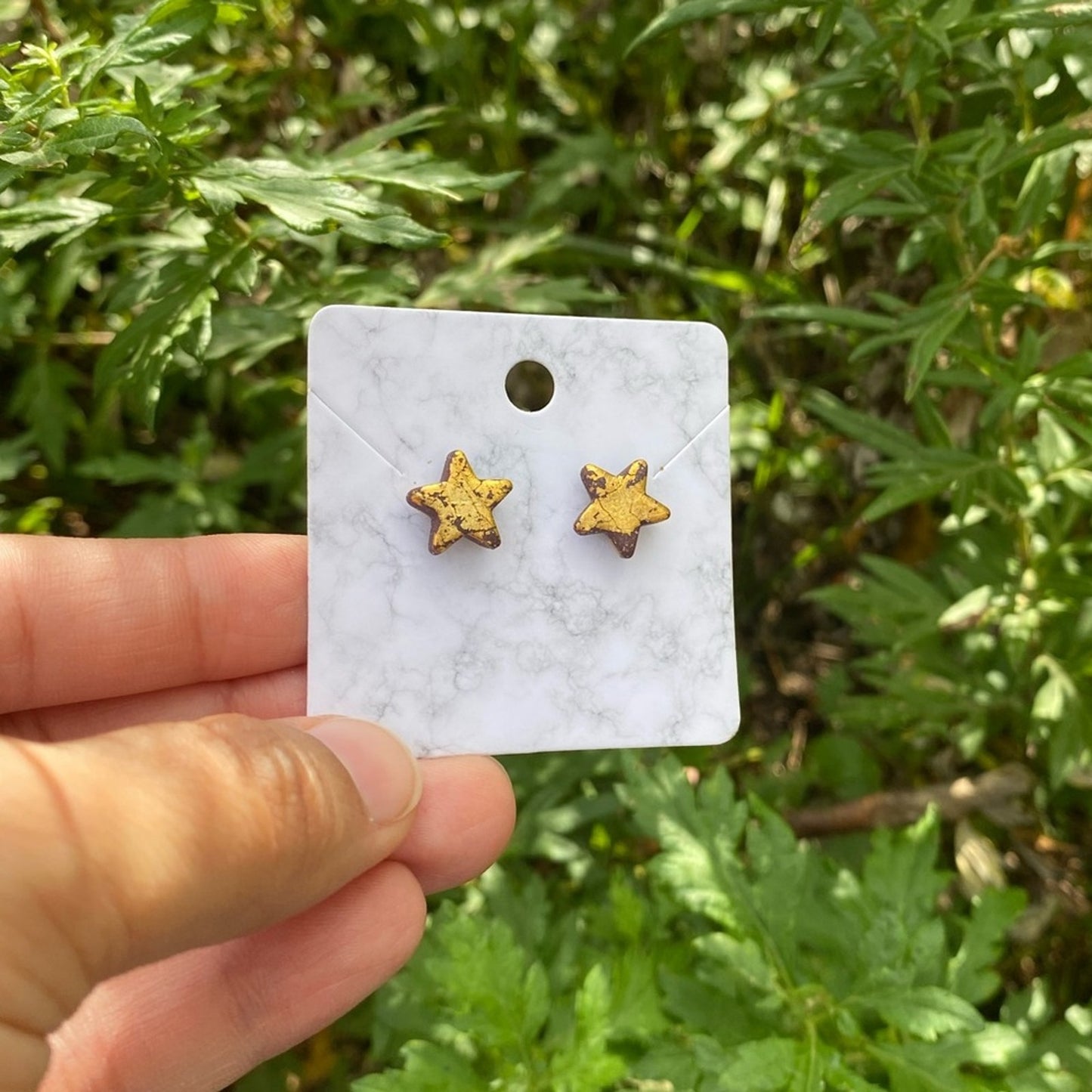 Gold Leaf Mini Star Polymer Clay Stud Earrings Handmade