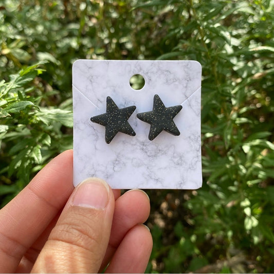 Black Glitter Small Star Polymer Clay Stud Earrings Handmade