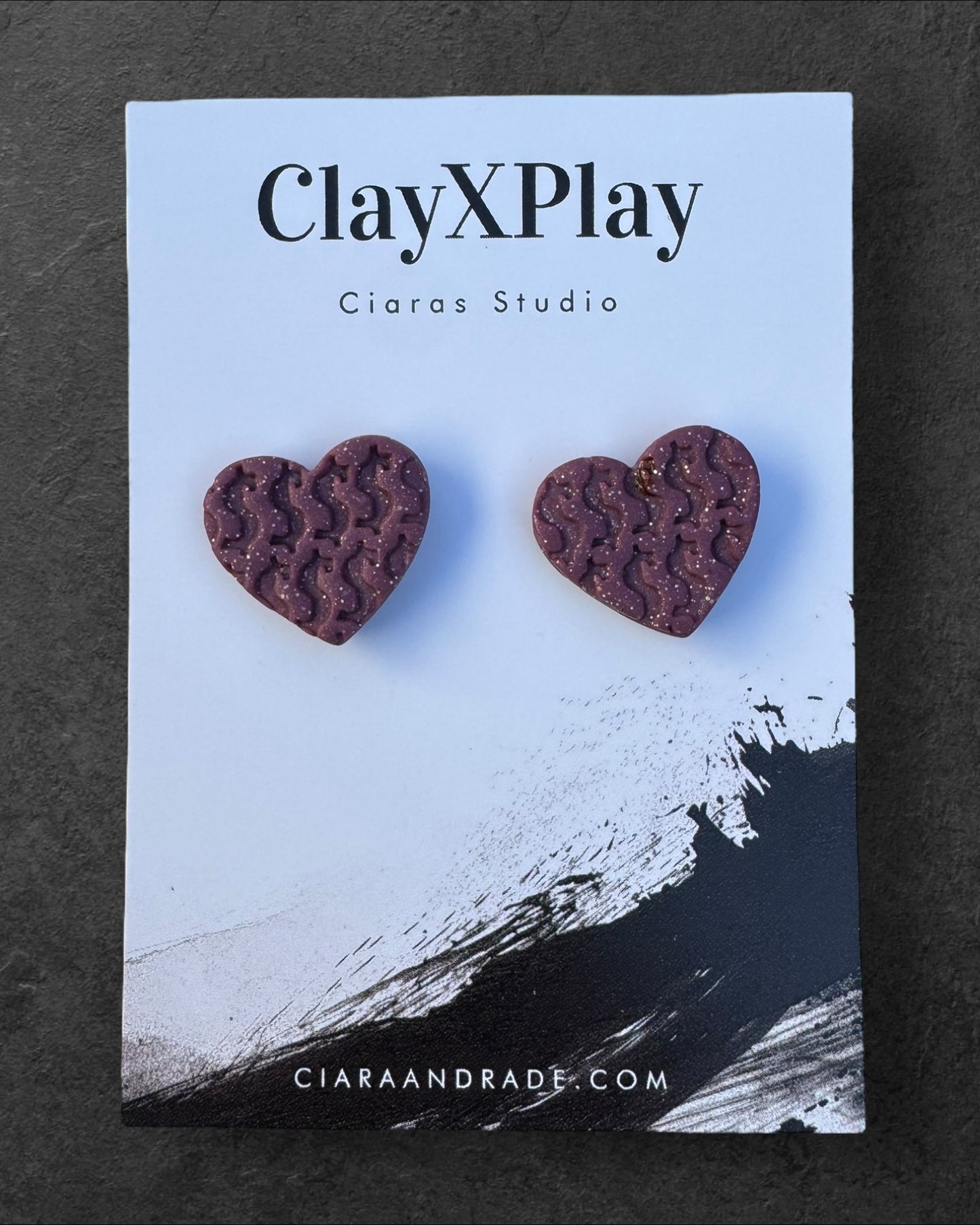 Money Magic Maroon Medium Polymer Clay Heart Stud Earrings Handmade