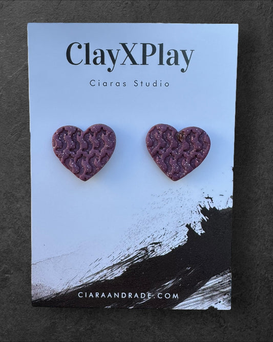 Money Magic Maroon Medium Polymer Clay Heart Stud Earrings Handmade