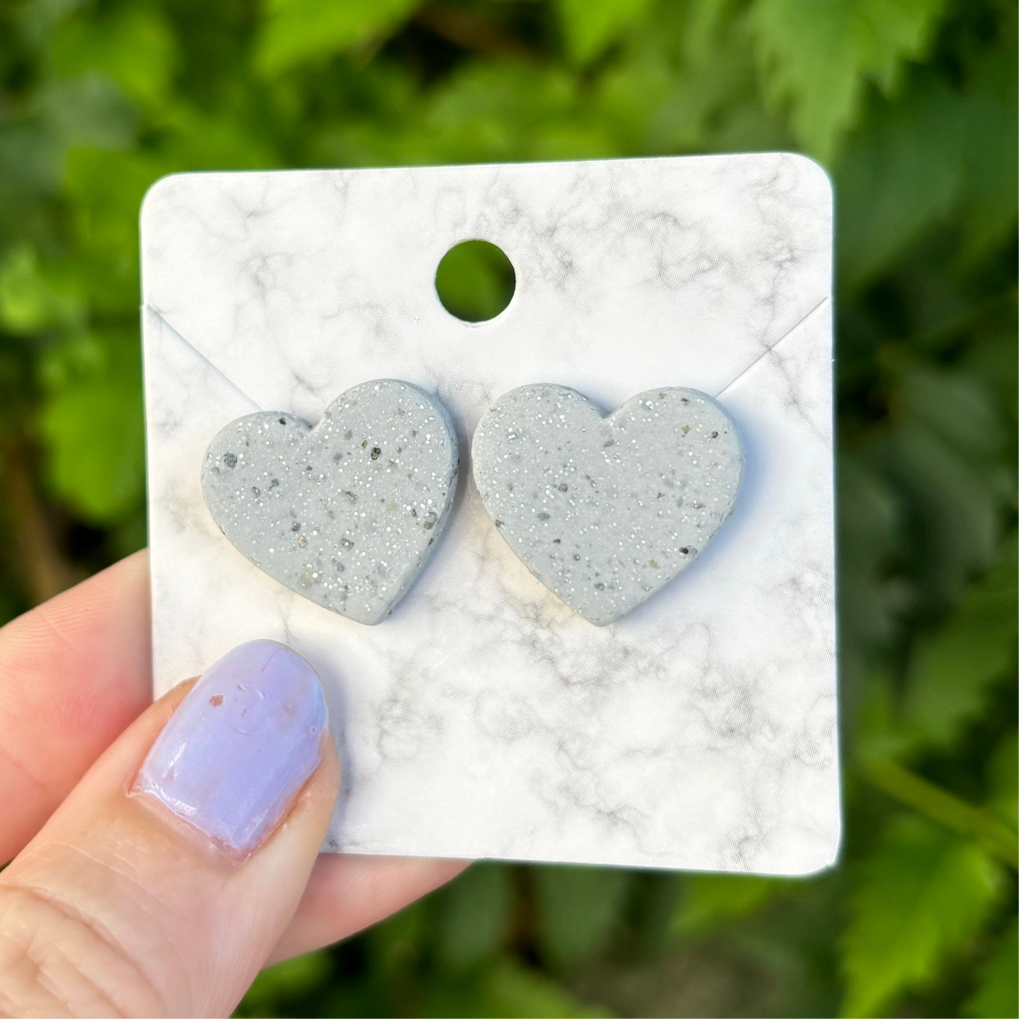 Stone Gray Polymer Clay Medium  Heart Stud Earrings Handmade