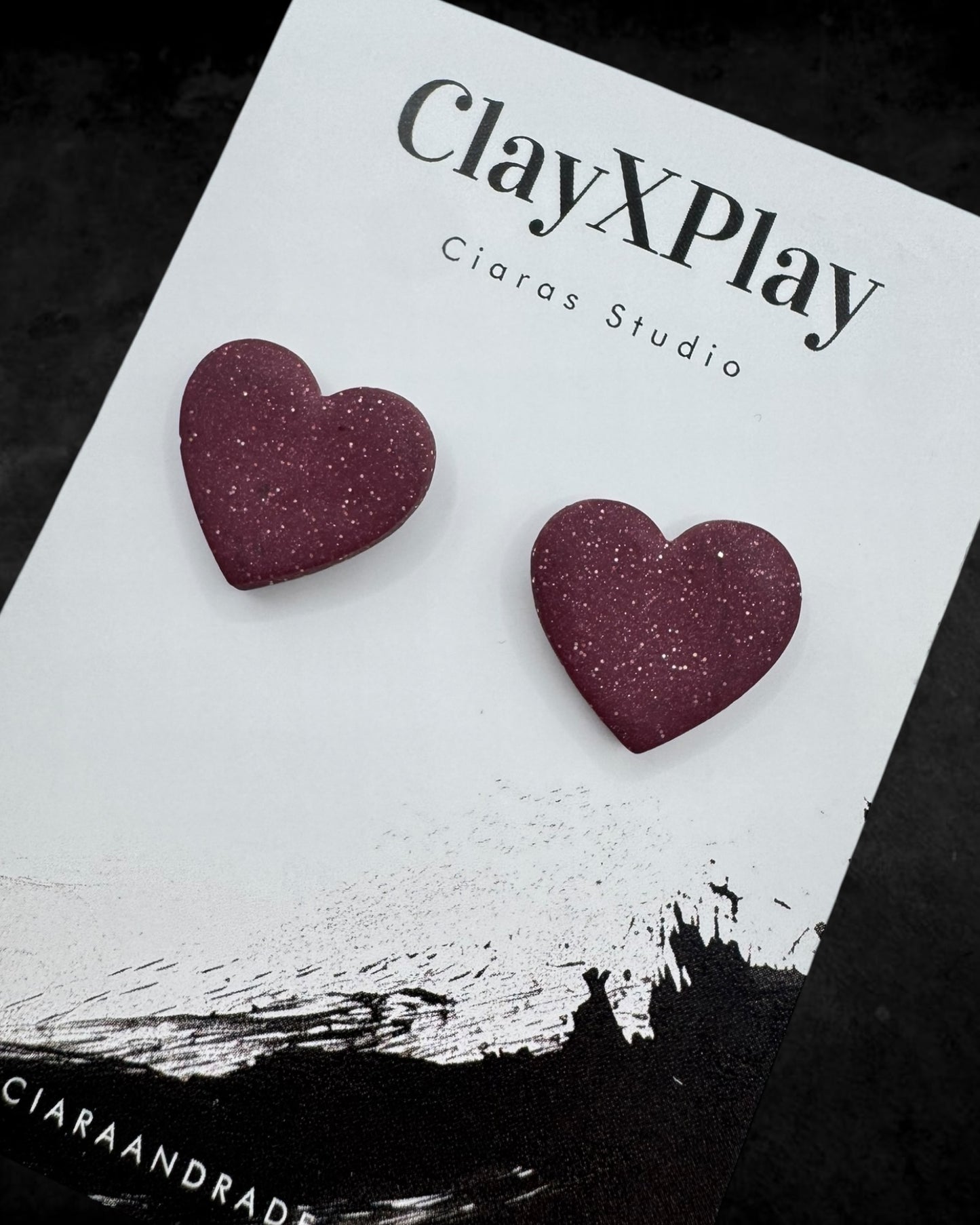 Red Medium Polymer Clay Heart Studs Handmade