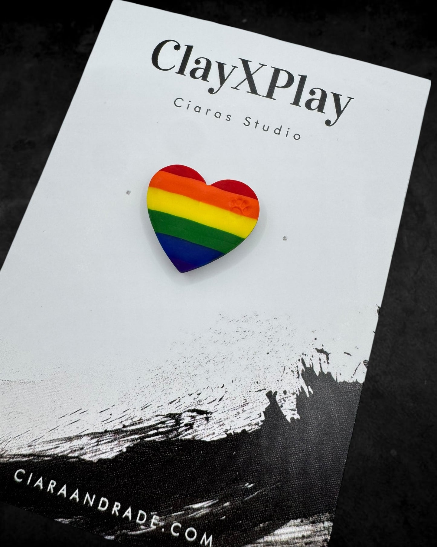 Rainbow Polymer Clay Heart Pin Handmade