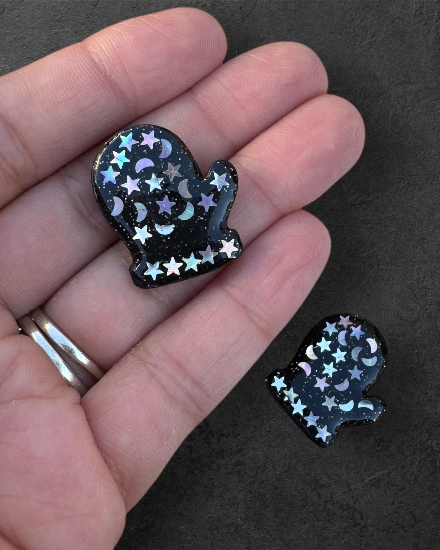Stary Night Mittens Black Polymer Clay Glove Magnet – Handmade Decor