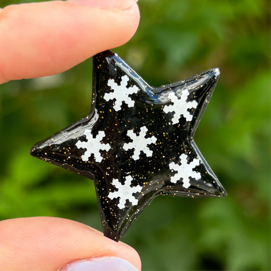 Snowflake Winter Black Polymer Clay Star Magnet Handmade Decor