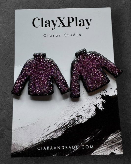 Sweater Weather Pink Glitter Polymer Clay Stud Earrings Handmade