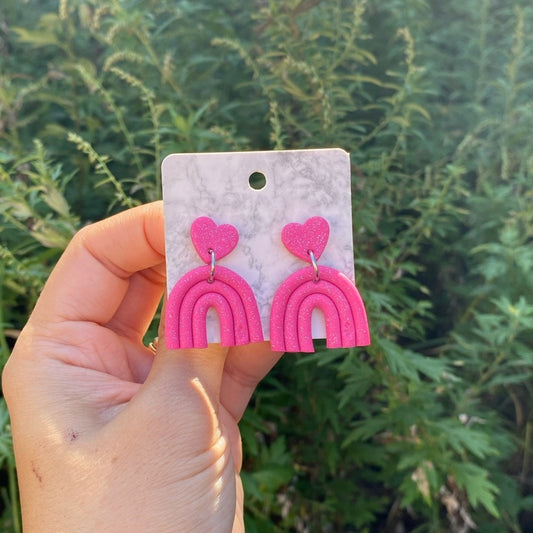 Pink Rainbow Dangles Polymer Clay Handmade Earrings