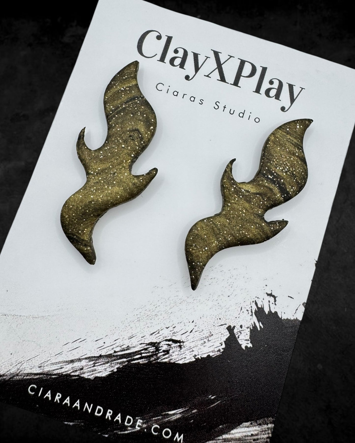Gold & Black Flame Handmade Polymer Clay Studs